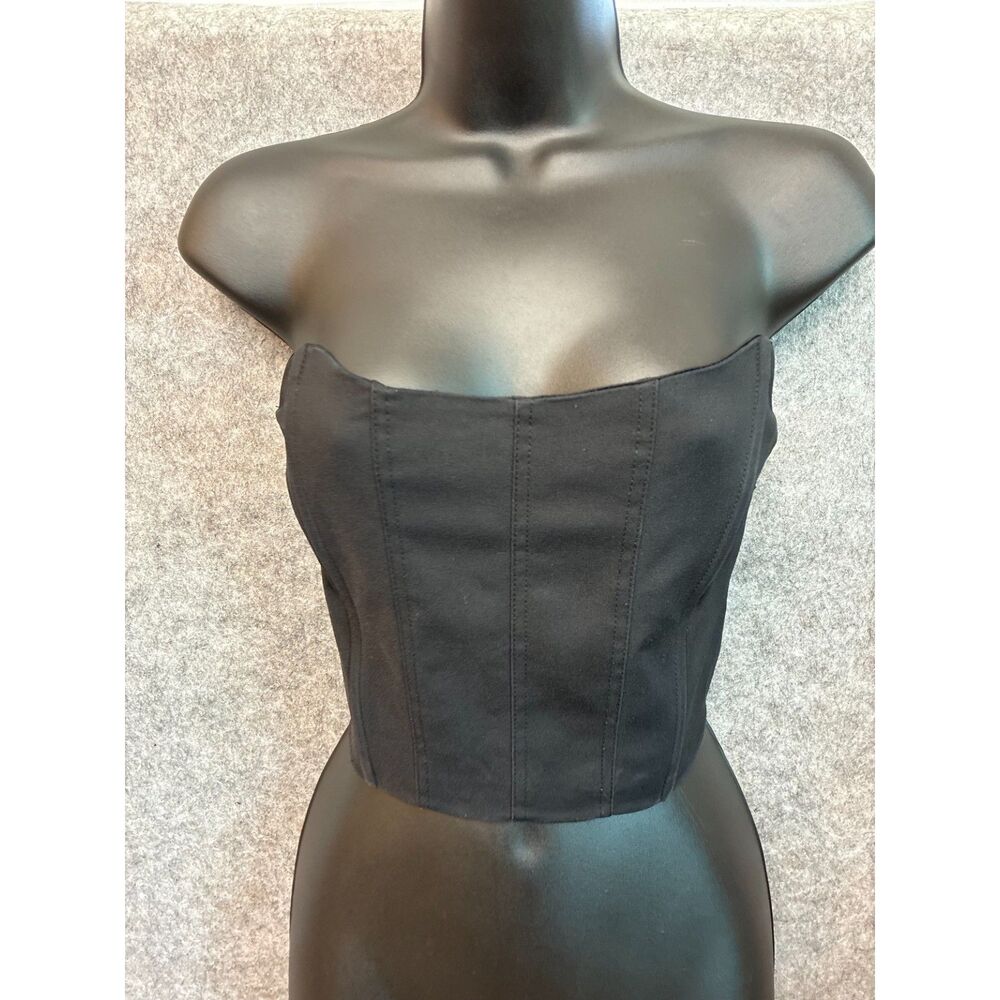 Going Out Black Strapless Sweetheart Corset Crop Top Zip Up Minimalist Size M
